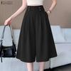 ZANZEA Womens Casual Solid Color Loose A-line Wide Leg Capris Pants