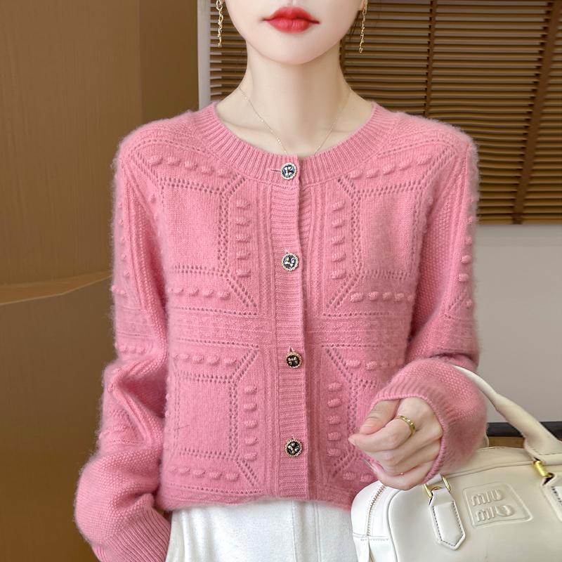 QingHe Cashmere Women's 30% Cashmere Cardigan - Soft & Warm Wool Blend Sweater