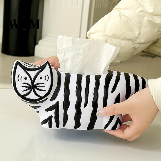 Cute Tissue Dispenser Box, Striped Cat Shape Dispenser, with Ample Interior Compact Box Container Space Vinyl Case, Decorative Durable Paper