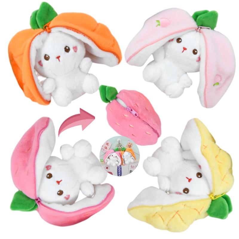 Schattig Aardbeien Konijn Pluche Speelgoed Sleutelhanger Fruit Transformatie Pop Tas Hanger
