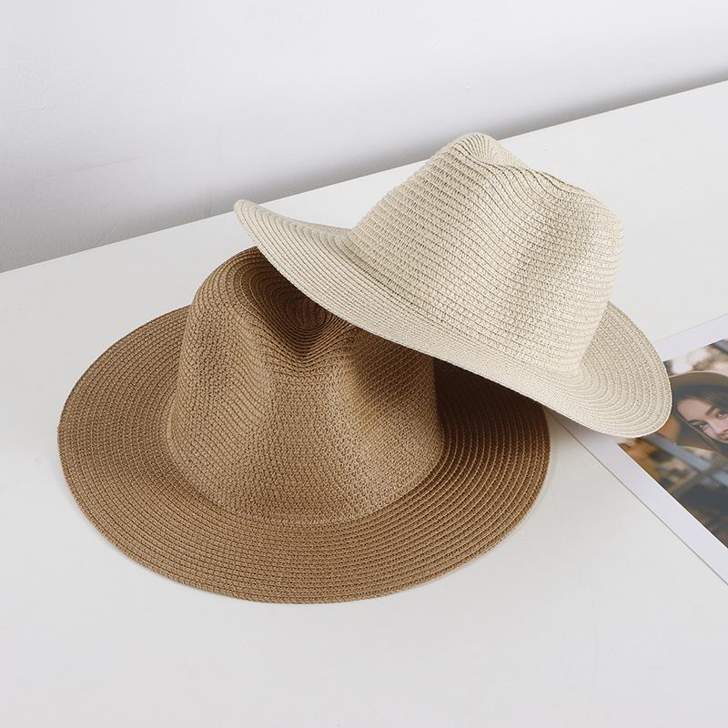 Summer Wide Brim Straw Hat Women And Men Outdoor Sun Protection Beach Panama Cap Solid Color Travel Holiday Visor Caps