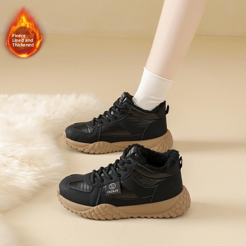 Korean Style Women's Cotton Shoes Winter Thickened Fleece Lined Sports Running Casual Warm Heightening Anti-slip Snow Boots
