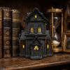 Gothic Inspired Interior Decor Lighted Halloween Village House Statue with LED Light, Unique Tabletop Piece Black Spooky Figurine for Holiday