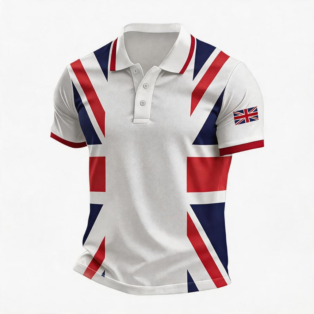 Men's Support Polo Shirt with National Flag Print Button Collar Short Sleeve Casual Fit Breathable Fabric for Outdoor Activities
