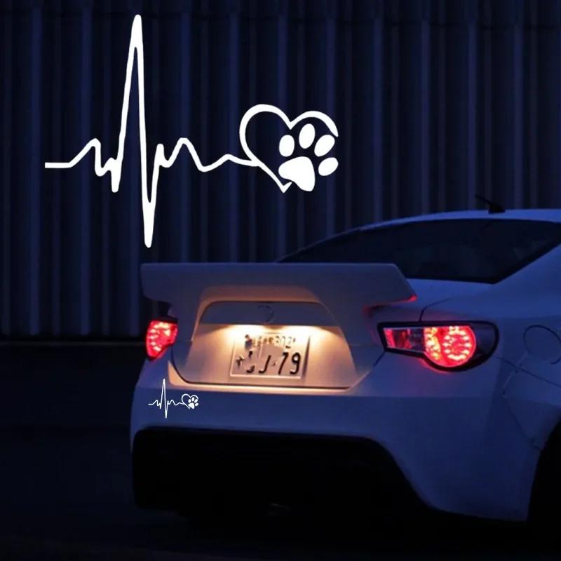 EKG Liebe Hund Pfotenabdruck Aufkleber Auto Fenster Laptop Dekoration Elektrokardiogramm Hund Kreativ Cartoon Niedlich Schwarz/Weiß Zubehör