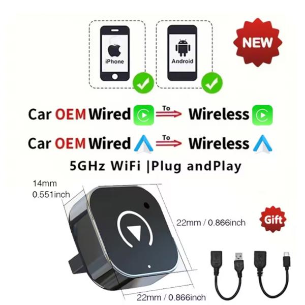 

Wireless CarPlay Android Auto Adapter 2 in1 Wired to Wireless AI Box USB Connection for Vehicles Smart Connection Device Plug Play
