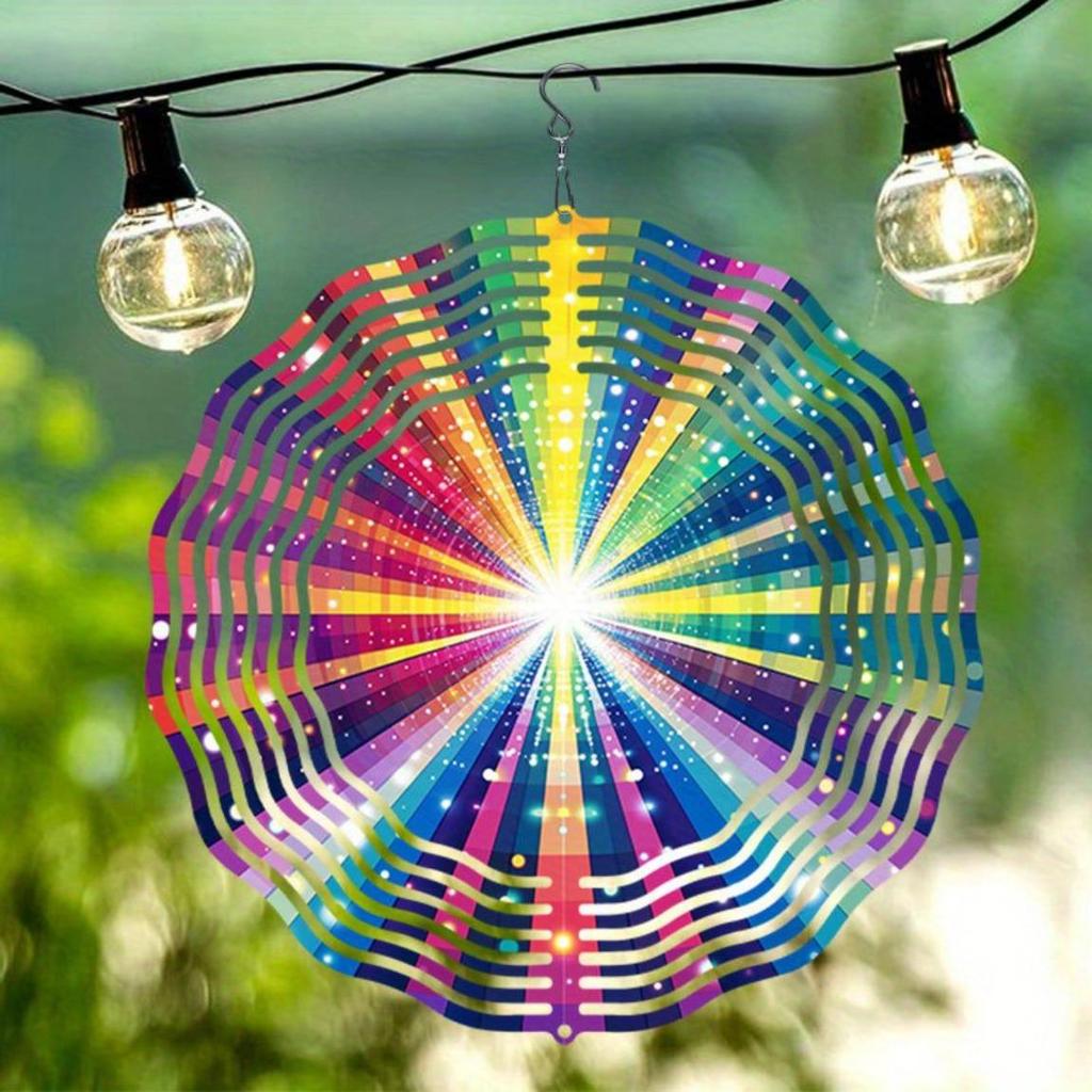 Rainbow Metal Wind Chime - Colorful Rotating Outdoor Decor for Garden, Patio, Balcony | Wind-Powered Hanging Ornament for Halloween
