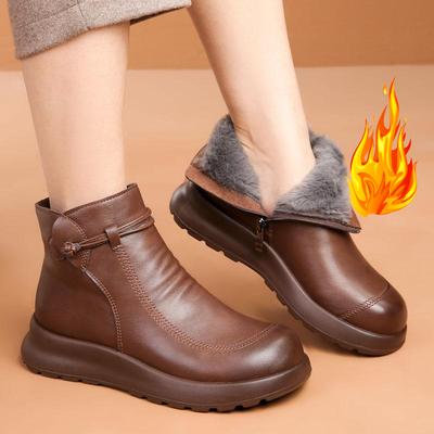 Leather Soft Soled Mother's Shoes Women's Cotton Shoes Warm Short Boots Anti Slip Women's Boots