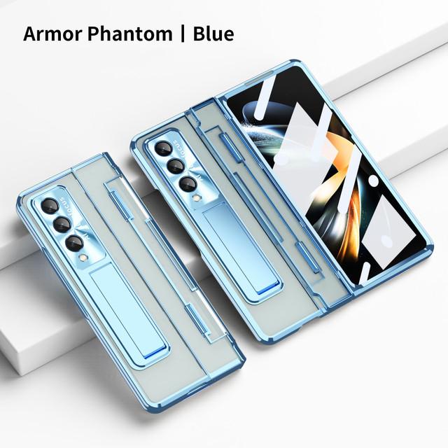 Full Coverage Tempered Glass Film Coque Case For Samsung Galaxy Z Fold 4 Fold4 Fold 3 Fold3 Zfold4 Plating Kickstand Cover