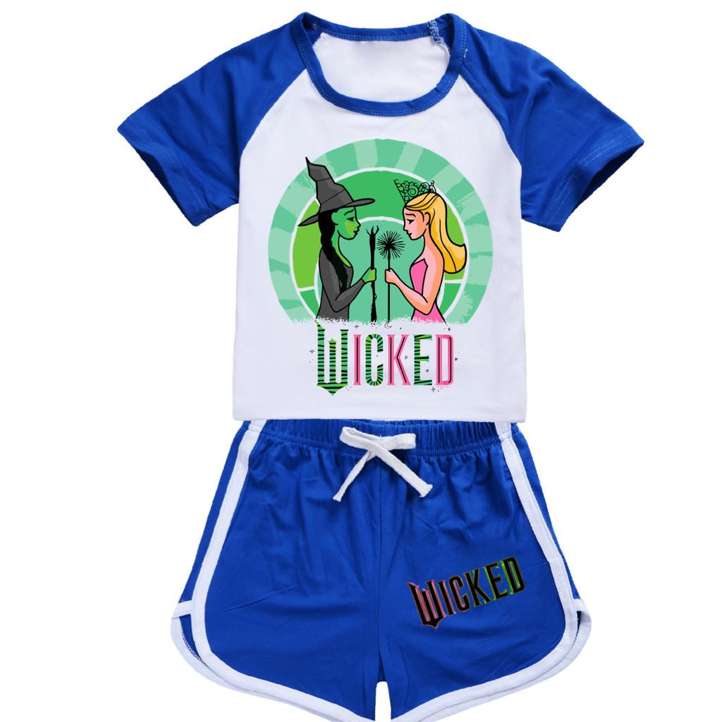 Kids Girls Witch Print Short Sleeves T-Shirt Shorts Pants Sport Clothes Set