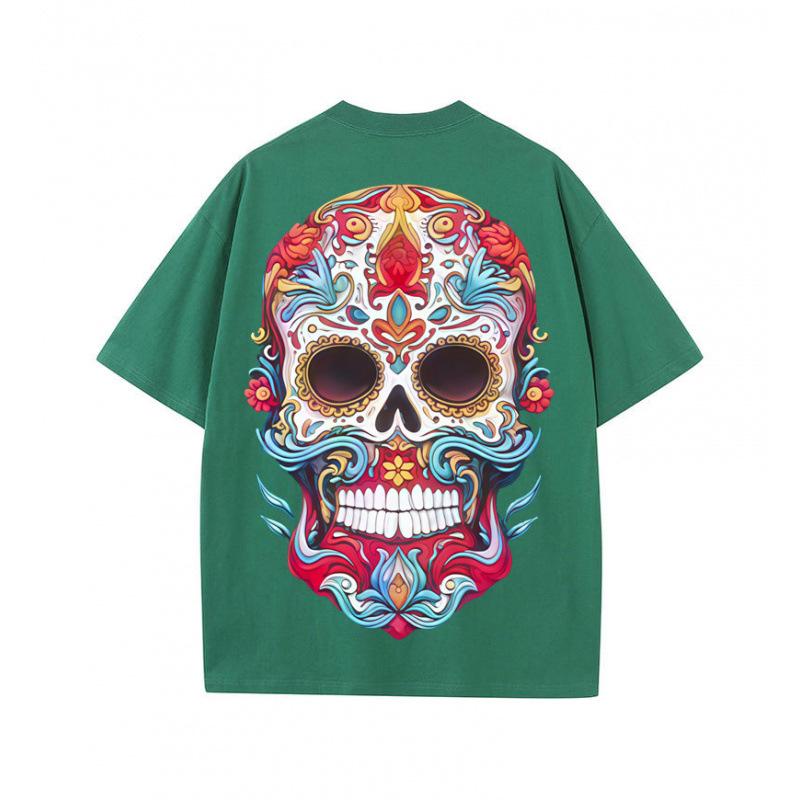 Summer new loose T-shirt skull print 230g pure cotton street tide brand short sleeve