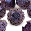 7-teiliges violett-schwarzes Zahnrad-Metallwürfel-Set aus solidem polyedrischem Metall, geeignet für Rollenspiele, RPG-Brettspiele, Kartenspiele