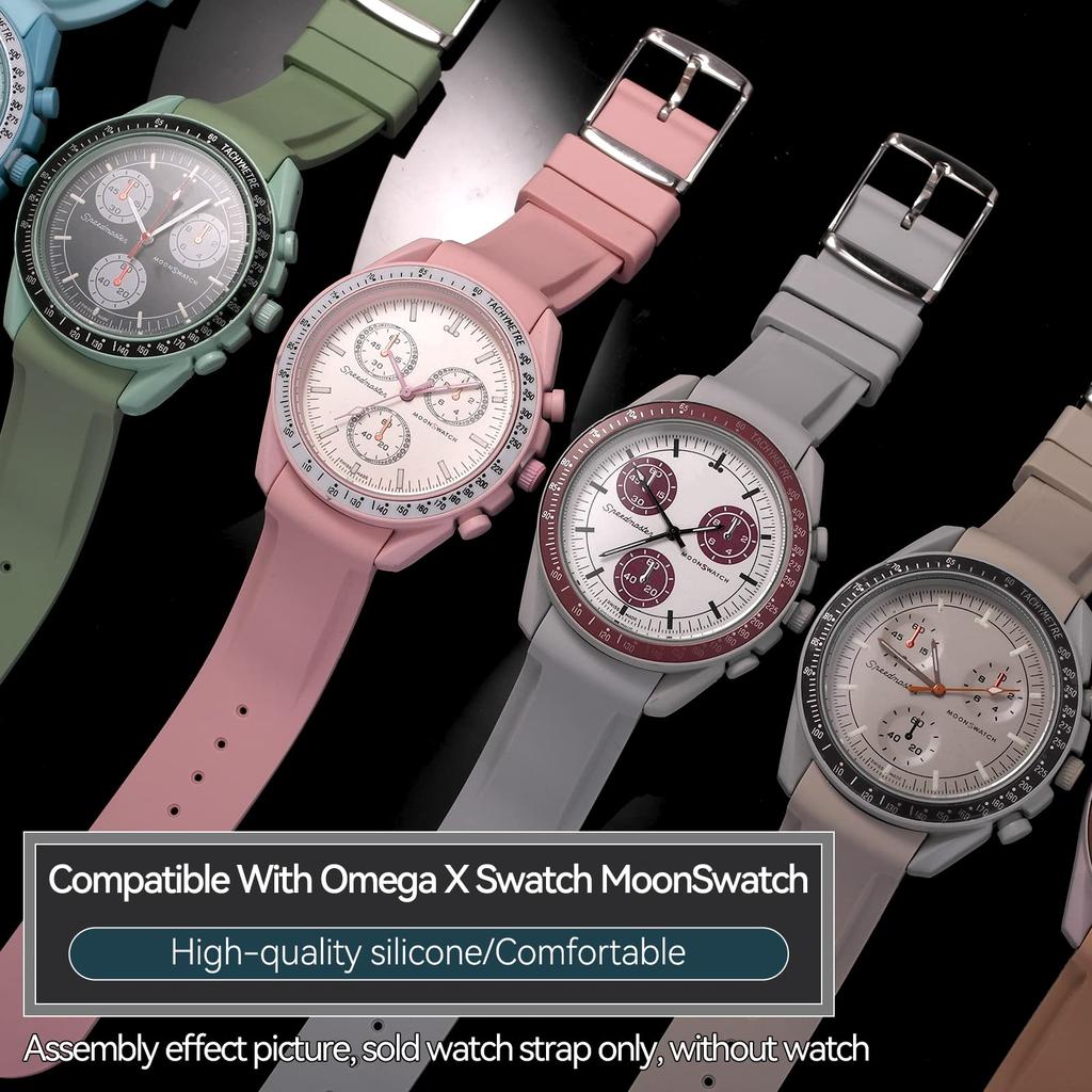 Korlexchi Watch Compatible with Omega and 20mm Watch Accessories Band, Silicone, Moonswatch, X, Swatch, Speedmaster, Unisex, Strap, Waterproof, Soft,