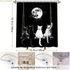 1pc Moonlit Cats on Swing Digital Print Shower Curtain - Black & White Whimsical Design with Black Cats, White Cats, and Full