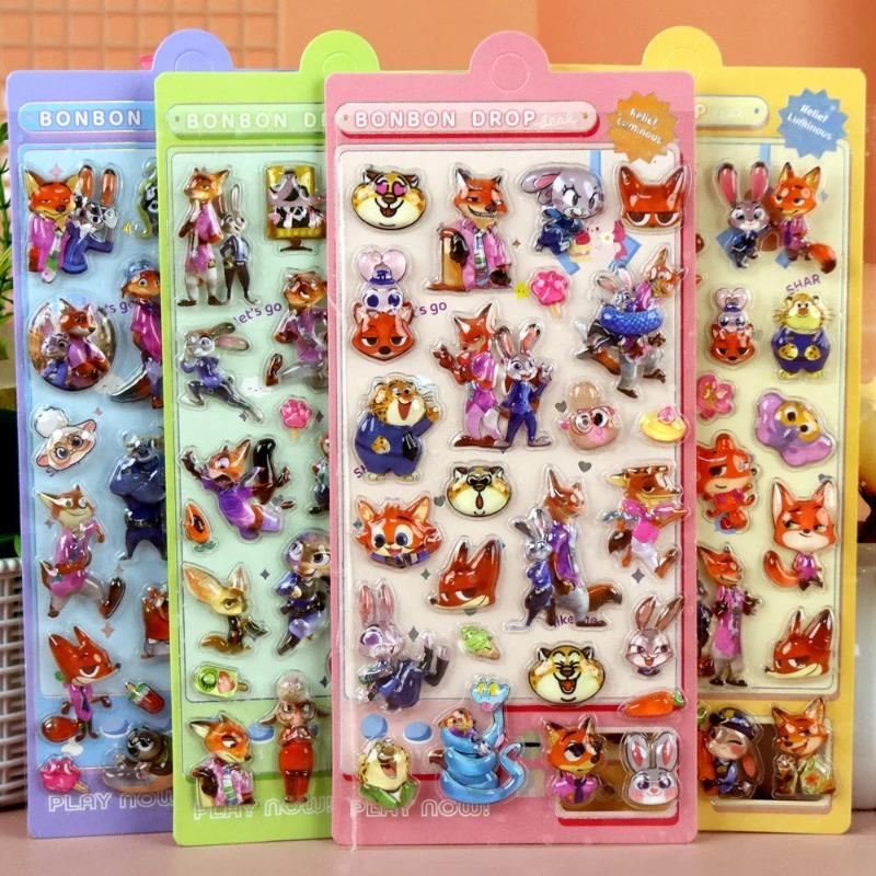 1/4pcs Cartoon Zootopia 3D Puffy Relief Stickers Adorable Judy Nick Anime Bubble Decals Laptop Phone Luggage Diary Sticker Toy