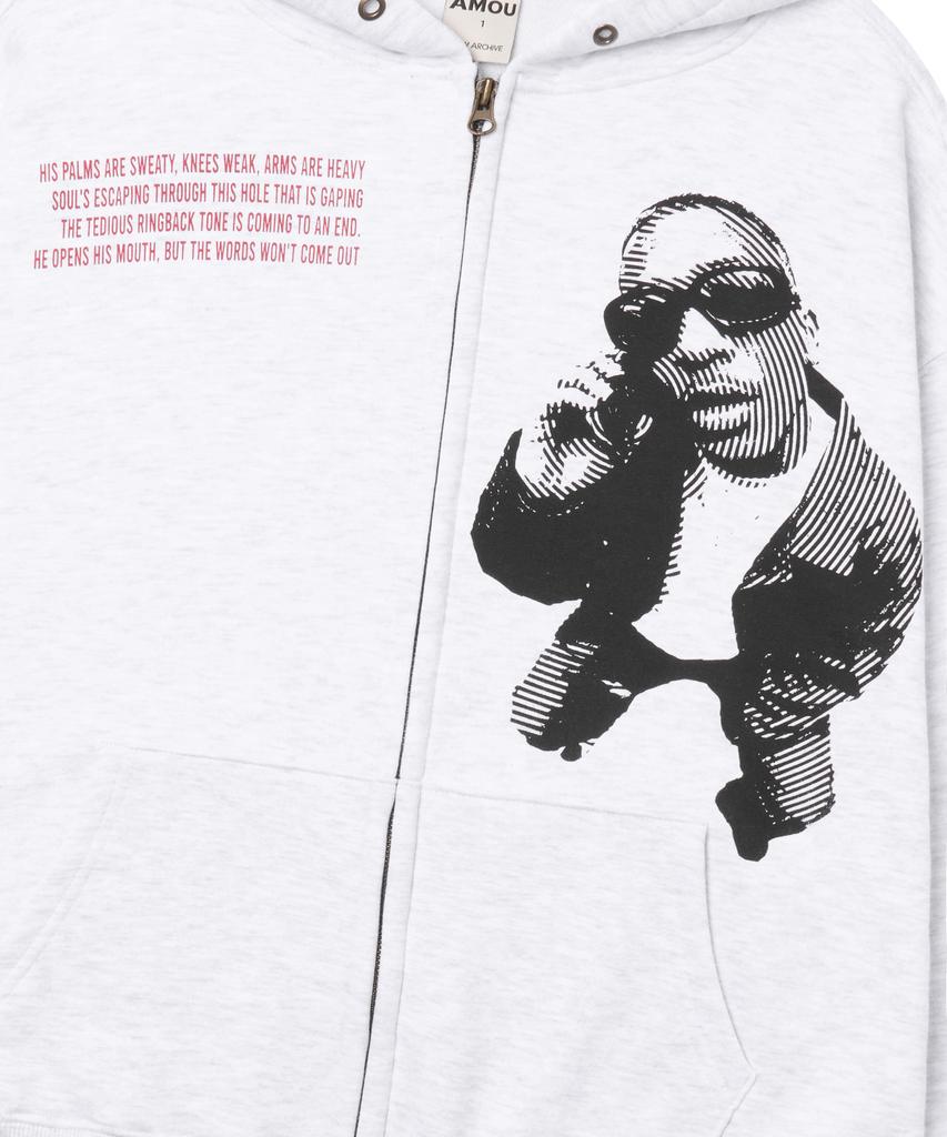 Amou Hotline Hoodie Zip-Up White Gray