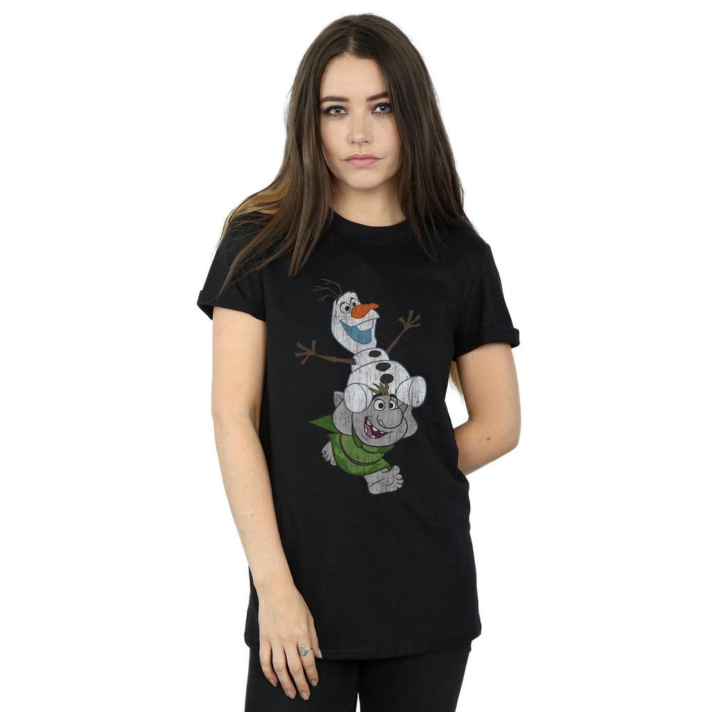 Disney Womens/Ladies Frozen Olaf And Troll Cotton Boyfriend T-Shirt