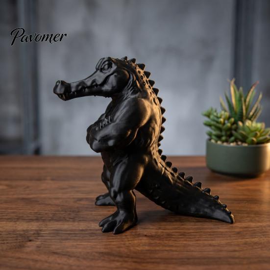 Anthropomorphic Reptile Decor 3D Printed Crocodile Figurine, Realistic Muscular Ornament, Desktop Cross Statue Arm Animal Statue, Creative Sculpture