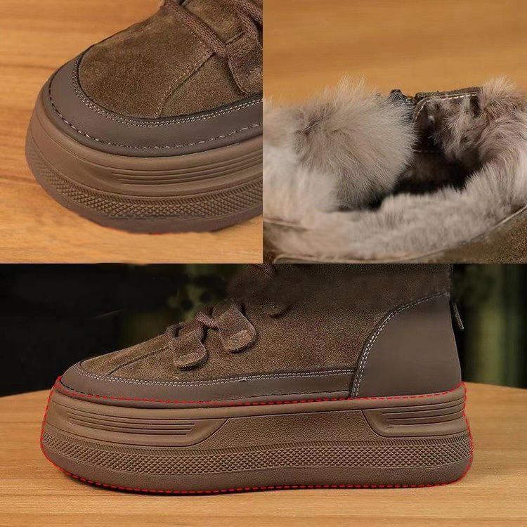Botas de Neve de Inverno da Moda para Mulheres com Pelo de Pelúcia Quente Sapatos Redondos com Cadarço Cruzado Botinhas de Cano Curto