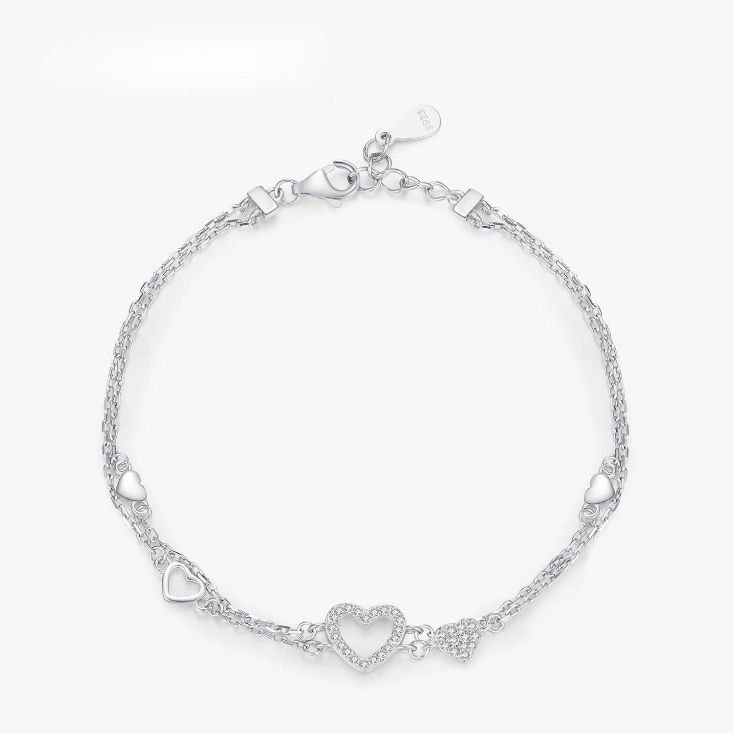 

925 Sterling Silver Romantic Heart Bracelet Original Design Dazzling Clear CZ Bracelet For Women Silver Fine Jewelry United States