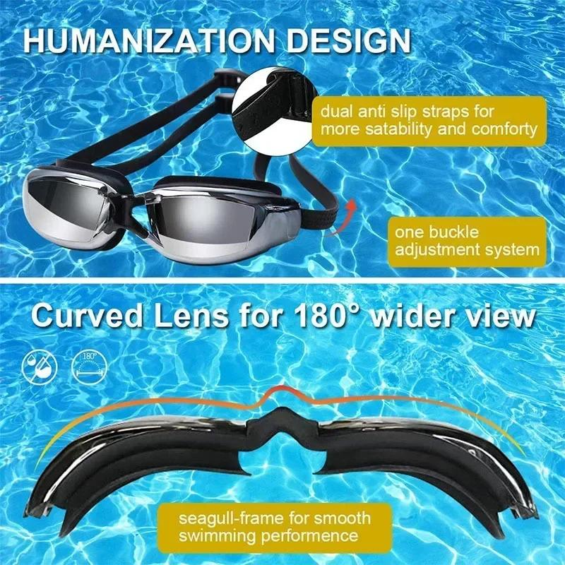 Herren Damen Kurzsichtigkeit Schwimmbrille für Erwachsene mit Anti-Beschlag-Spray, Poolbrille Wasserdicht