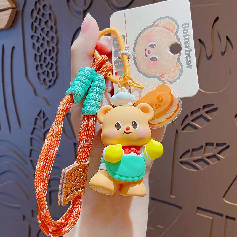 Cartoon Butter Bear Doll Hand Strap Keychain Pendant Cute Couple Schoolbag Keychain Pendant Gift