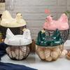Cute Hen-shaped Egg Storage Basket Metal Wrought Iron Egg Basket with Lid Kitchen Food Debris Storage Container Home Decoration