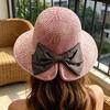 Women Beach Hat, Wide Brim Sun Protection Hat, Foldable Straw Summer Hat with Bowknot Decor, Breathable Outdoor Hat for Fishing, Travel