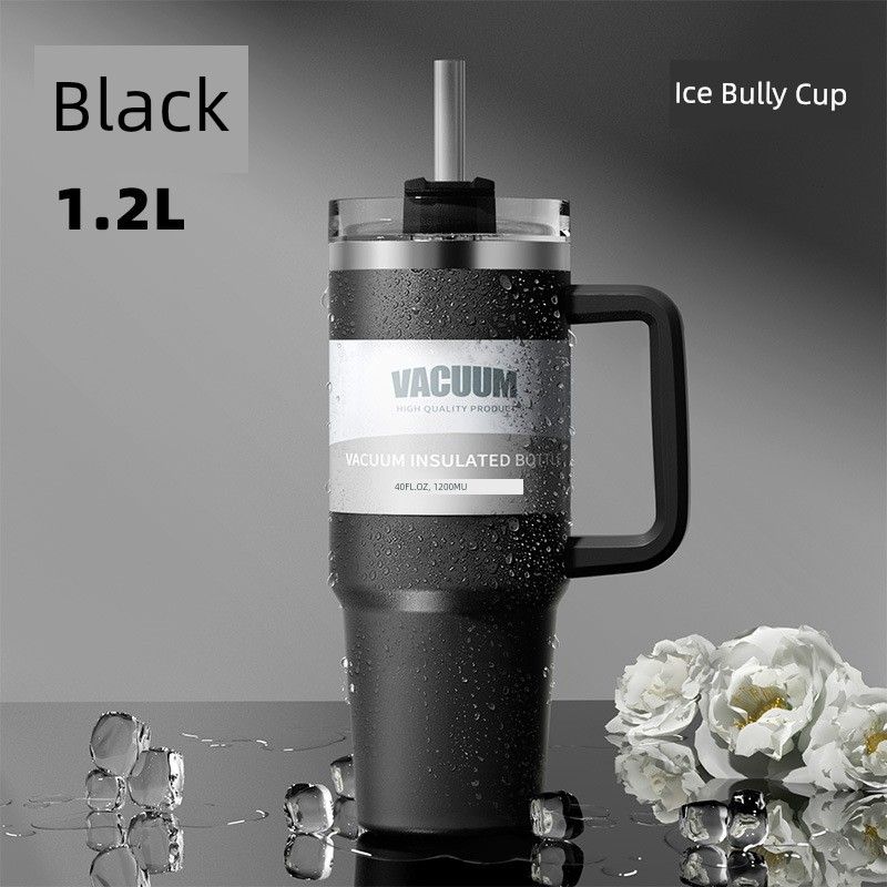 

40Oz Car Cup Large Capacity Vacuum Cup Ice Heater Cup 304 Stainless Steel Car Water Cup Cold Insulation [First Generation Handle] Black|1200ml (40oz)
