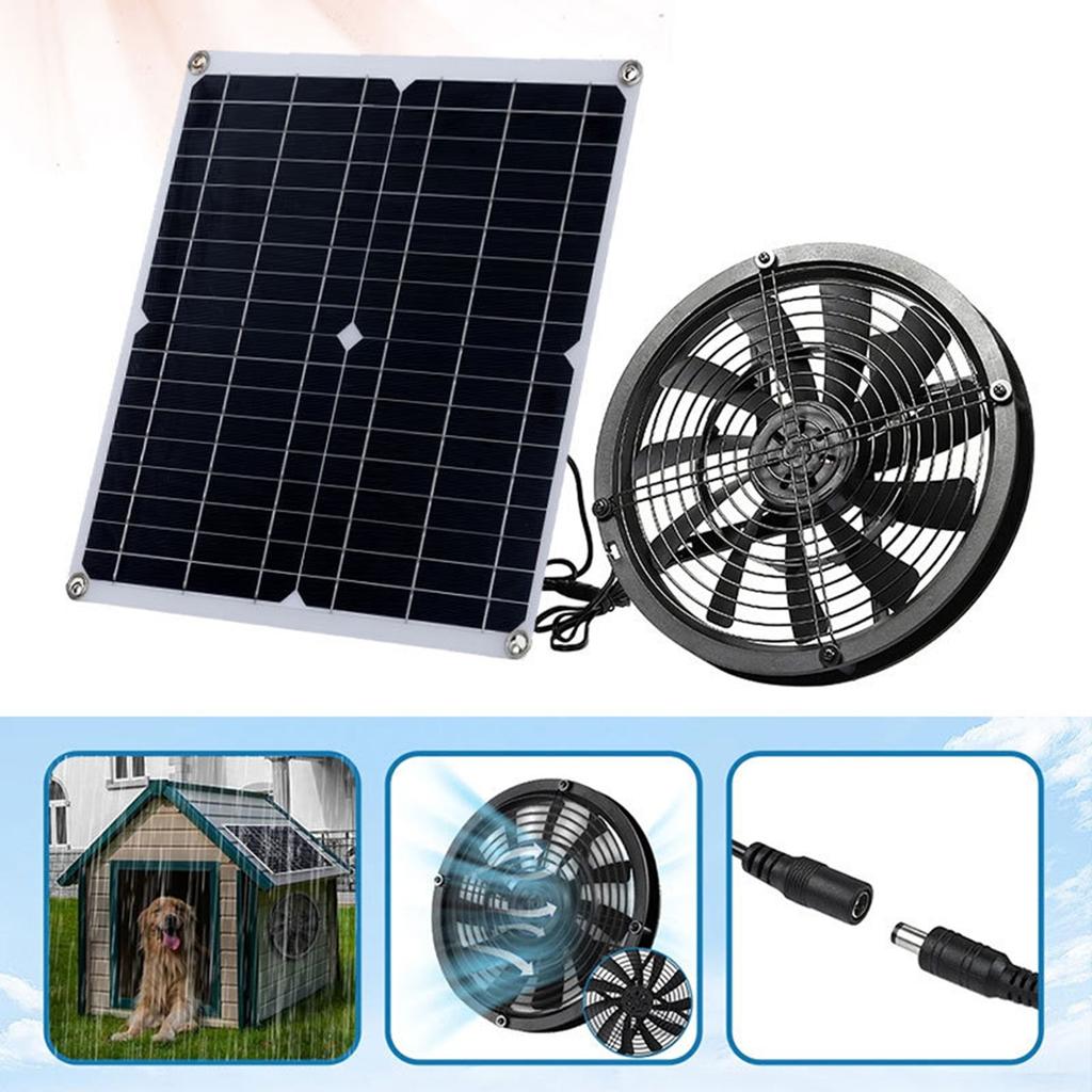 9.8in Solar Exhaust Fan with Solar Panel Portable Vent Fan Kit IP65 Waterproof with 8.2Ft Cable