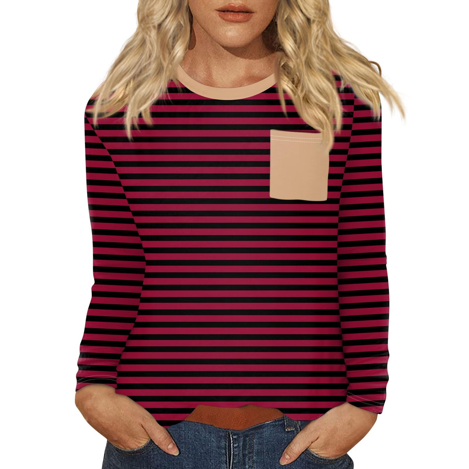 Женский повседневный топ с круглым вырезом и длинными рукавами в полоску с принтом XXXL — фото 15