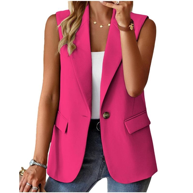 JPNTKY Women's Vintage Casual Solid Color Print Sleeveless POLO Neck Jackets & Coats