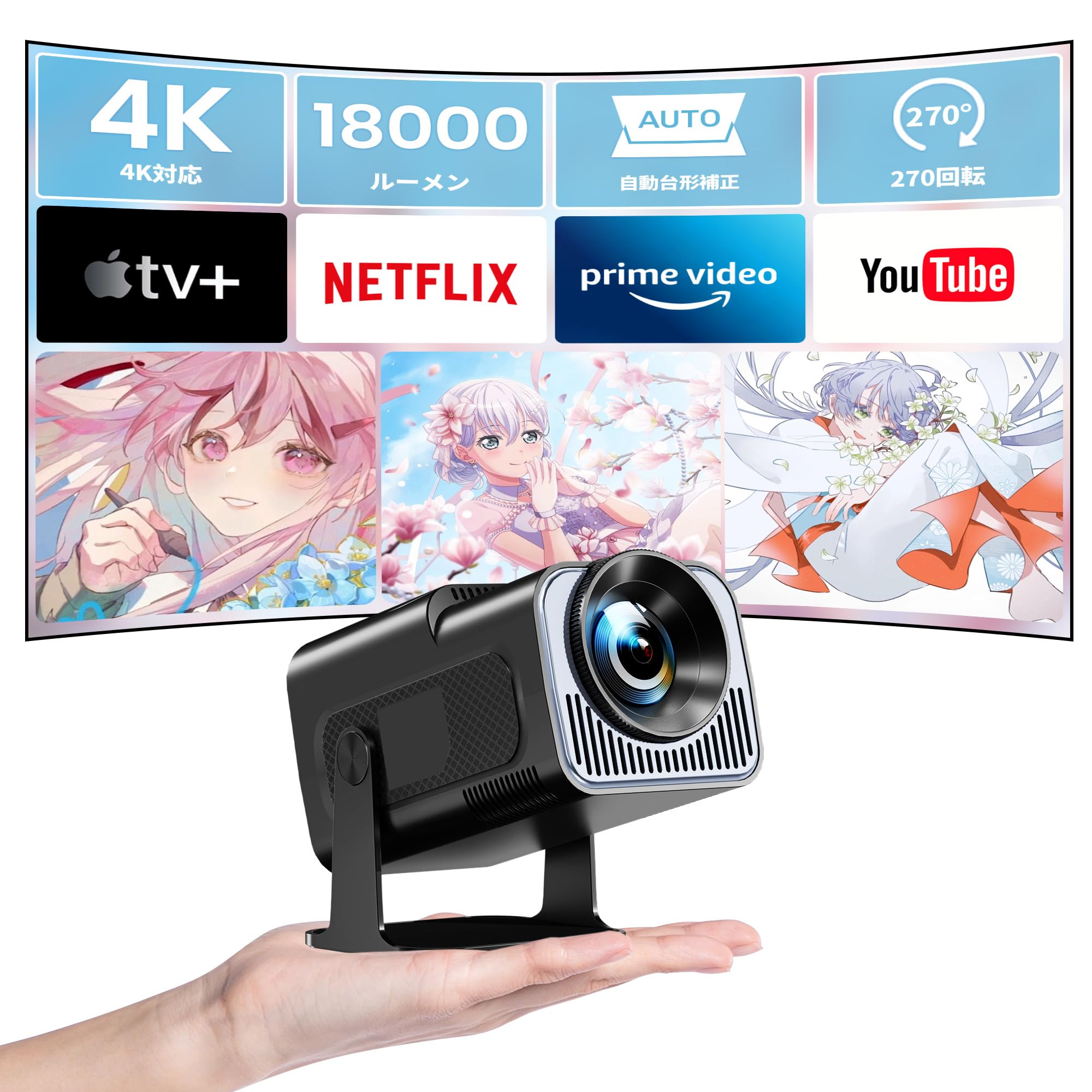

Hauskit Newly Released in November Ceiling 12000LM High 4K Automatic Keystone HiFi Short Range Home Japanese Instruction Black Projector, Small, 2020,