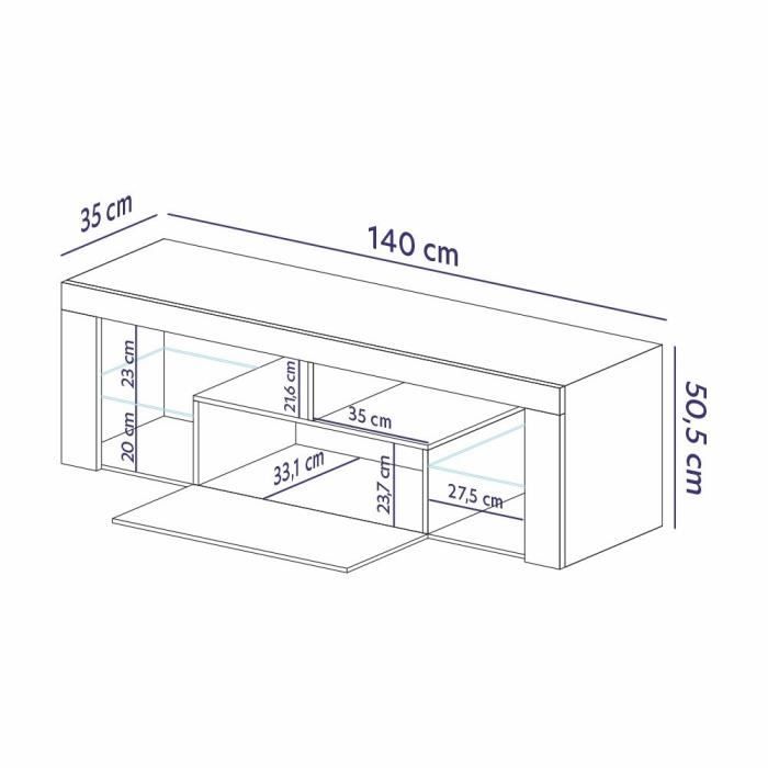 Meuble TV - Selsey - Bianko - 140 Cm - Chêne Lancaster - LED - Style Moderne