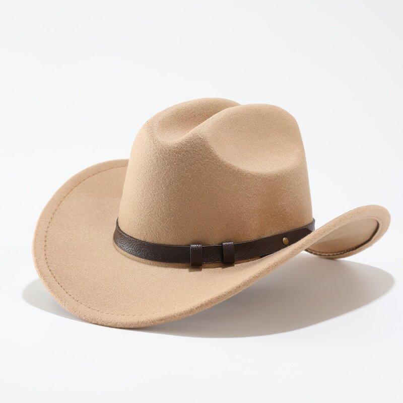 European and American Popular Belt Buckle Big Edge Curling Top Hat, Western Cowboy Hat, Woolen Felt Hat Jazz Hat