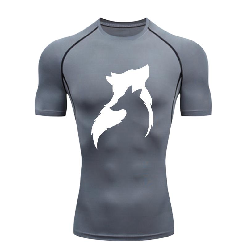 Black and White Wolf Head Men Sports T-shirt Gym Jogging Running Workout T-Shirt Compression Tee Quick Dry Short T-Shirt for Men