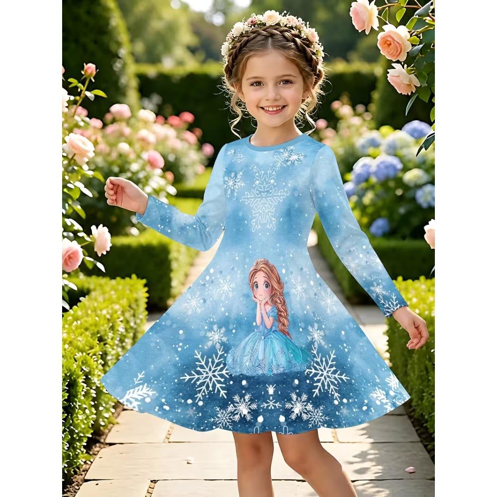 Girls' 3D Princess Dress Long Sleeve Summer Spring Vacation Daily Holiday Princess Beautiful Sweet Kids 4-12 Years Casual Dress A Line Dress