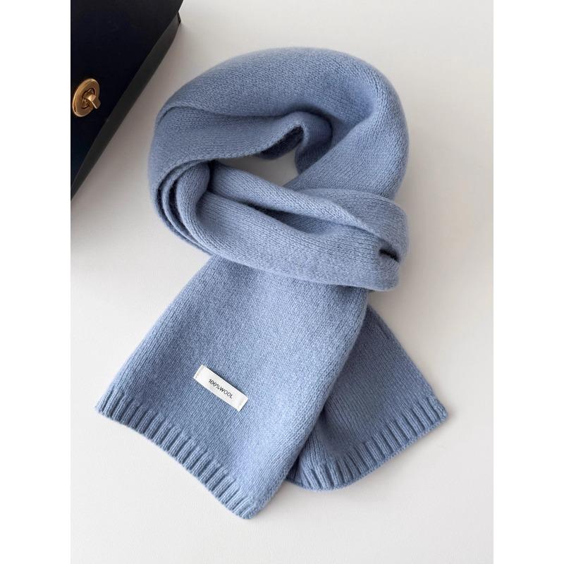 Korean Style New Versatile Solid Color Pure Wool Scarf for Women Autumn and Winter Warm Knitted Scarf Fashionable Versatile Scarf