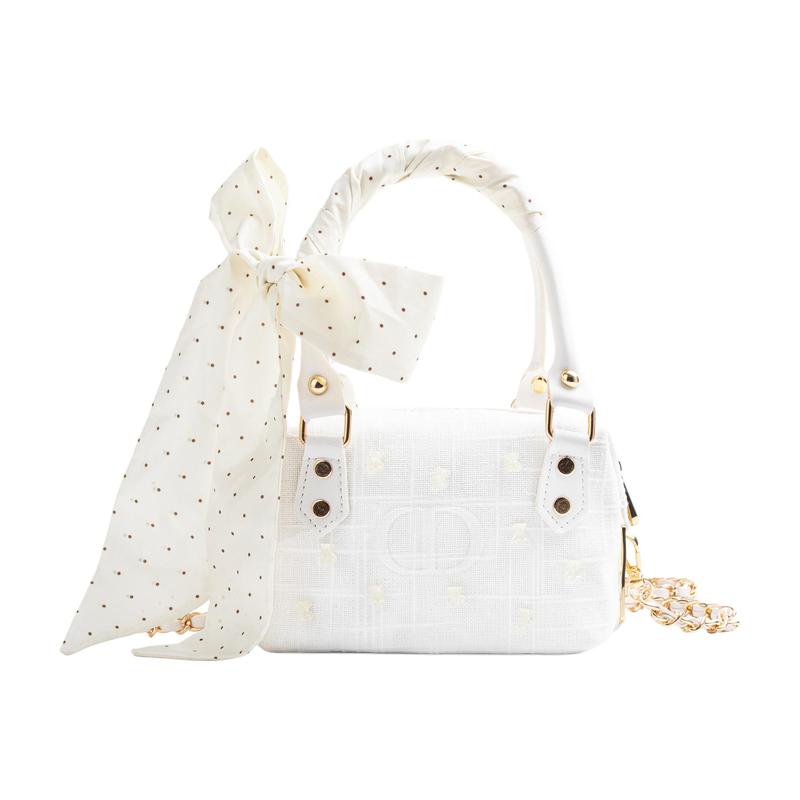 

DIOR [Customized Cosmetic Bag] Nipple Jinghe Polka Dot Ribbon Decoration French Romance Gentle and Sweet Feeling Polyester Fiber Storage Bag Portable белый