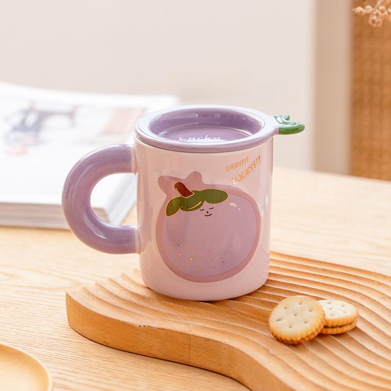 

Творческая фруктовая кружка, высококачественная керамическая чашка с крышкой для домашнего офиса, кружка для питья, студенческая молочная кружка, подарочная кружка 301-400ml