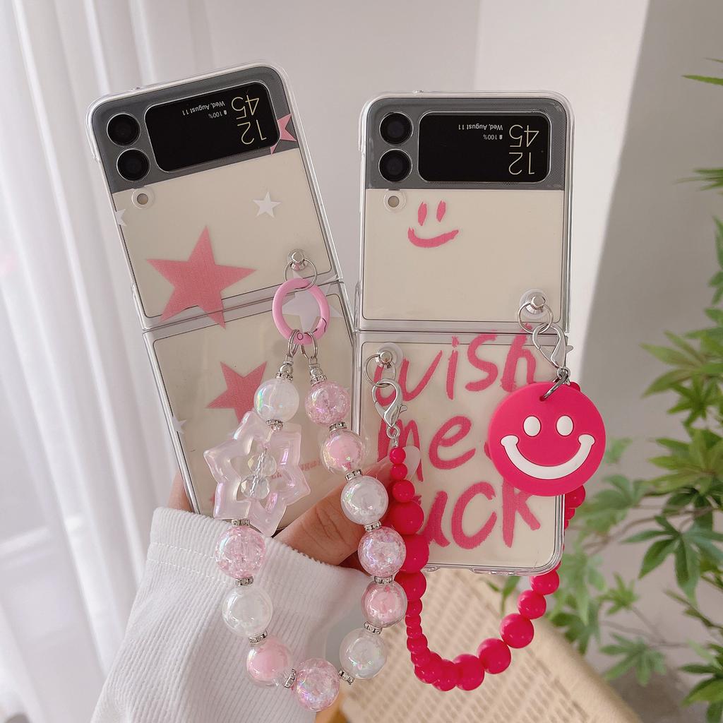 Pro Samsung Galaxy Z Flip 4 Case náramek s 3 hvězdičkami Transparentní skládací pouzdro Pro Samsung Z Flip 3 nárazuvzdorný pevný zadní kryt