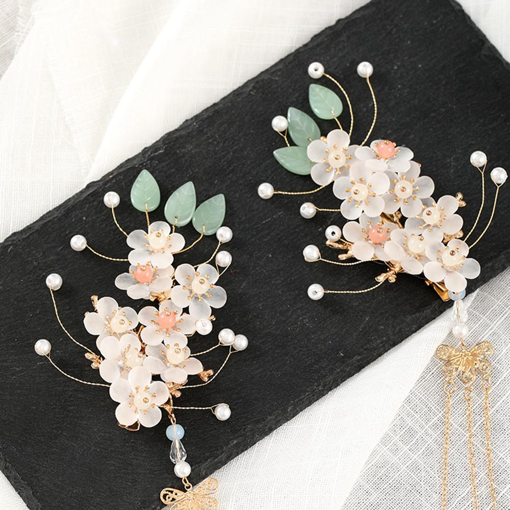 Elegant Vintage Flower Hanfu Ancient Handmade Headpieces Long Tassel Hairpins Hair Sticks
