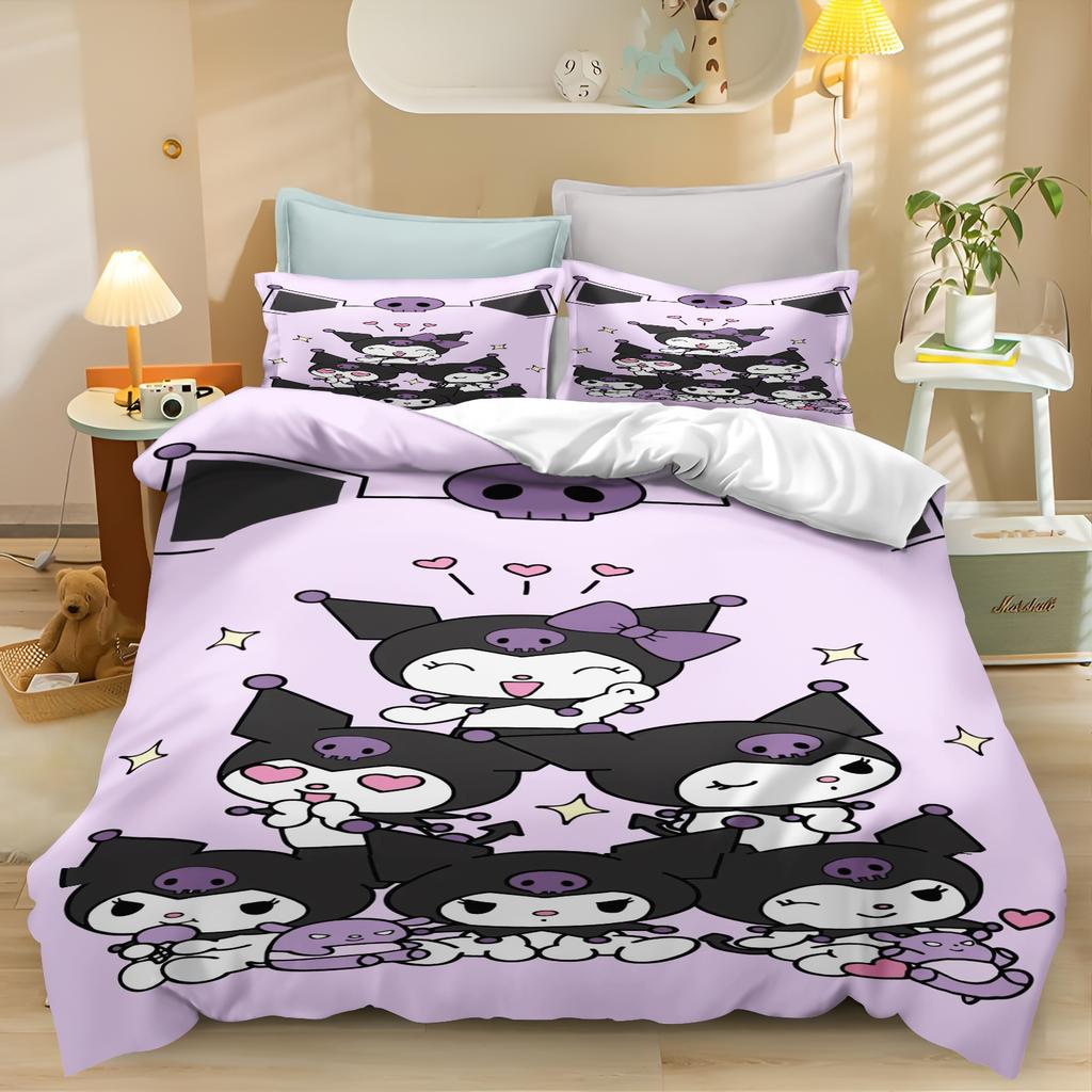 Kuromi Cartoon Bettbezug Rosa Lila Mädchen Geschenk Bettdecke Decke Wärme Kinderzimmer Bettwäsche