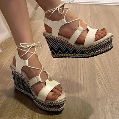 Fashion 2024 Hot Sale Ladies Shoes Lace-up Women's Sandals Fashion Color Matching Dress Sandals Women New Round Toe Wedge Sandalszapatos