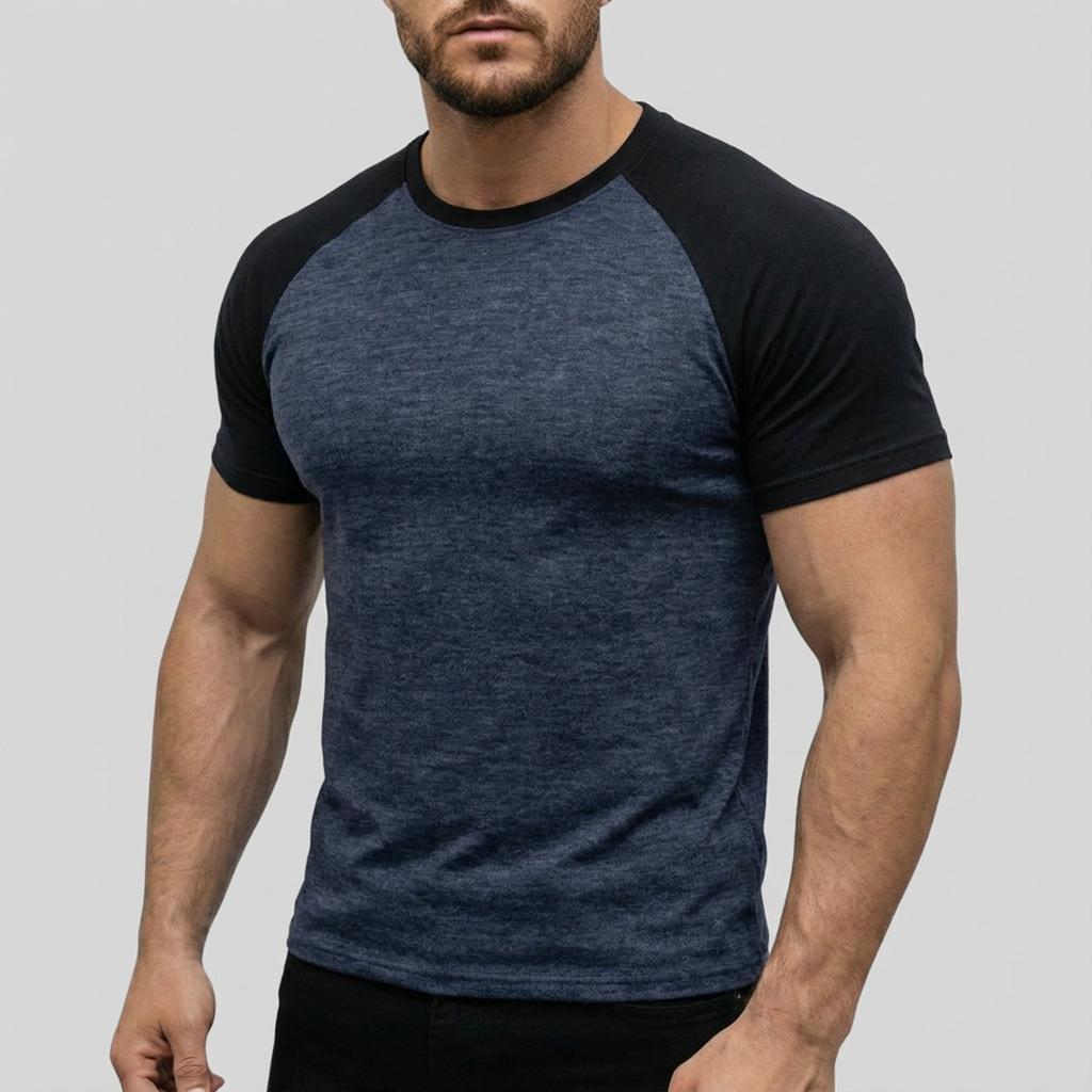 Pánské tričko s barevnými bloky, raglánovými rukávy a kulatým výstřihem Pánské ležérní módní tričko