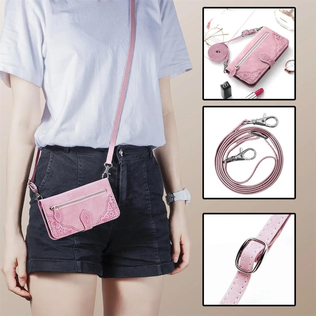 Crossbody Zipper Wallet Leather Card Solt Cover For XiaoMi RedMi Note 13 11 Pro 12 11S 10 10S 9S 13T 12C Magnetic Lanyard Case