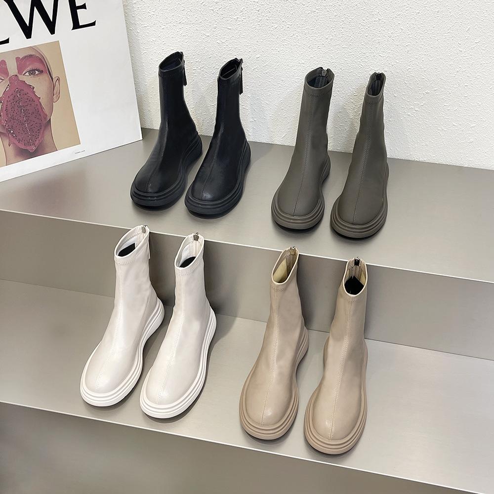 2025 Spring and Autumn New Platform Boots Women's Martin Boots White Single Boots Skinny Boots Women's Chelsea Boots Women's Short Boots