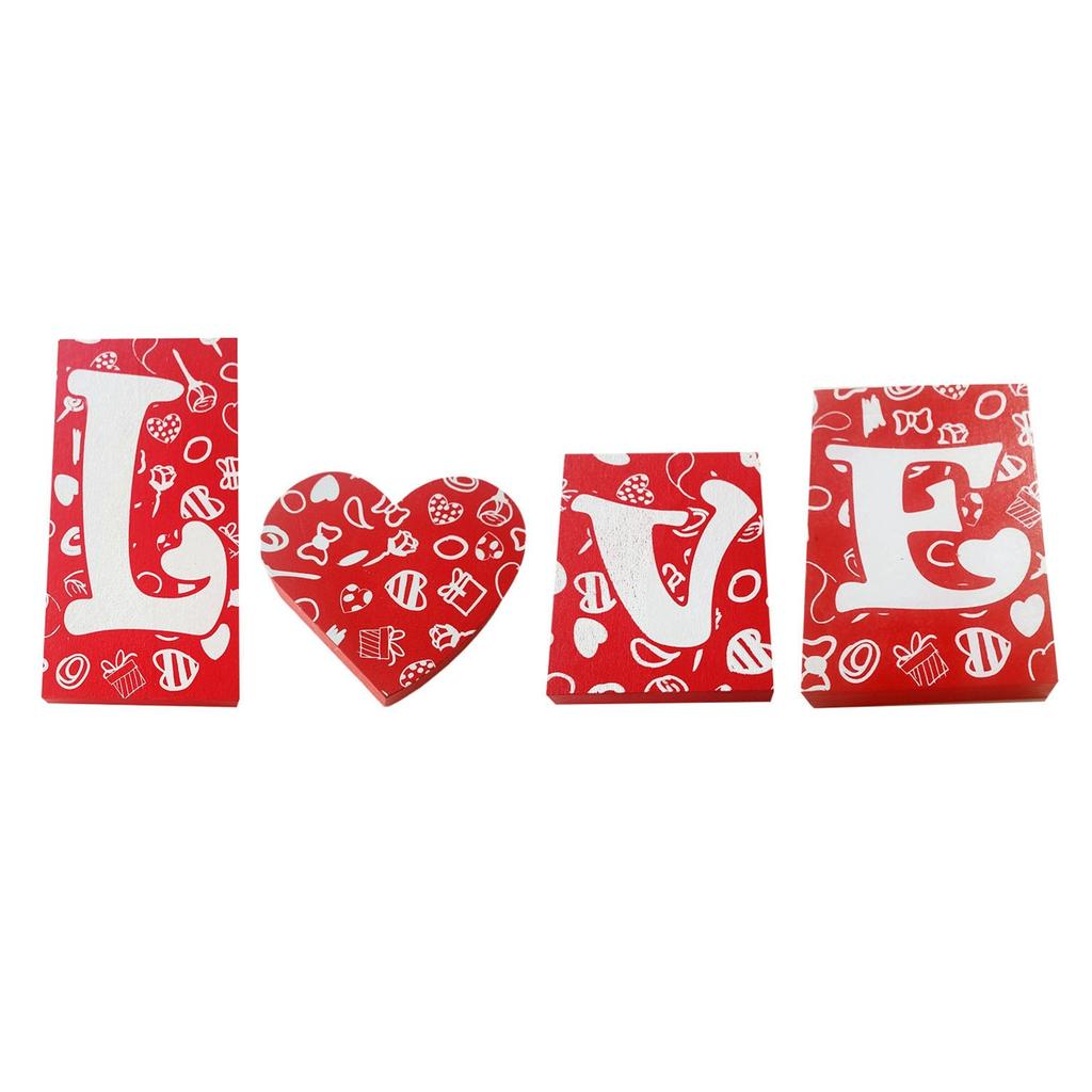 LOVE Letter Ornaments Wedding Red Square Ornaments Home Couple Wooden Crafts Decoration