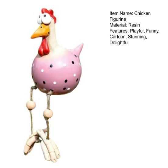 Funny Chicken Figurine with Dangling Legs Big Eyes Resin Cartoon Rooster Statue for Outdoor Garden Lawn Patio Balcony Decor