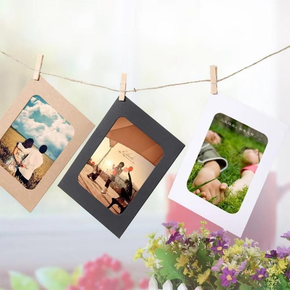 10 Pcs 2M Rope DIY Kraft Paper Picture Frame with Clips Picture Photo Frame  Home